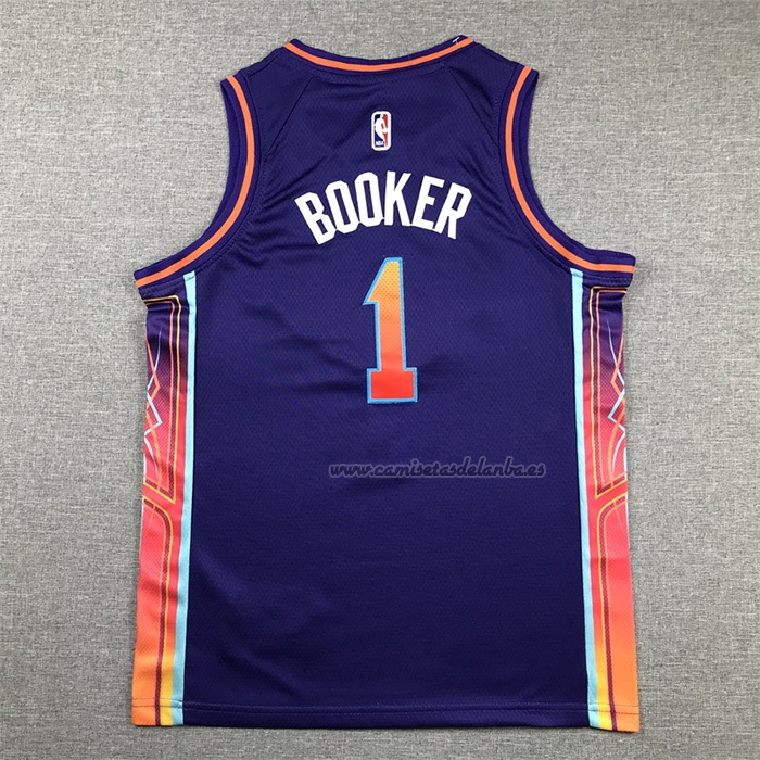 Camiseta Nino Phoenix Suns Devin Booker NO 1 Ciudad 2023-24 Violeta